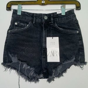 NWT Zara Washed Black Denim Shorts